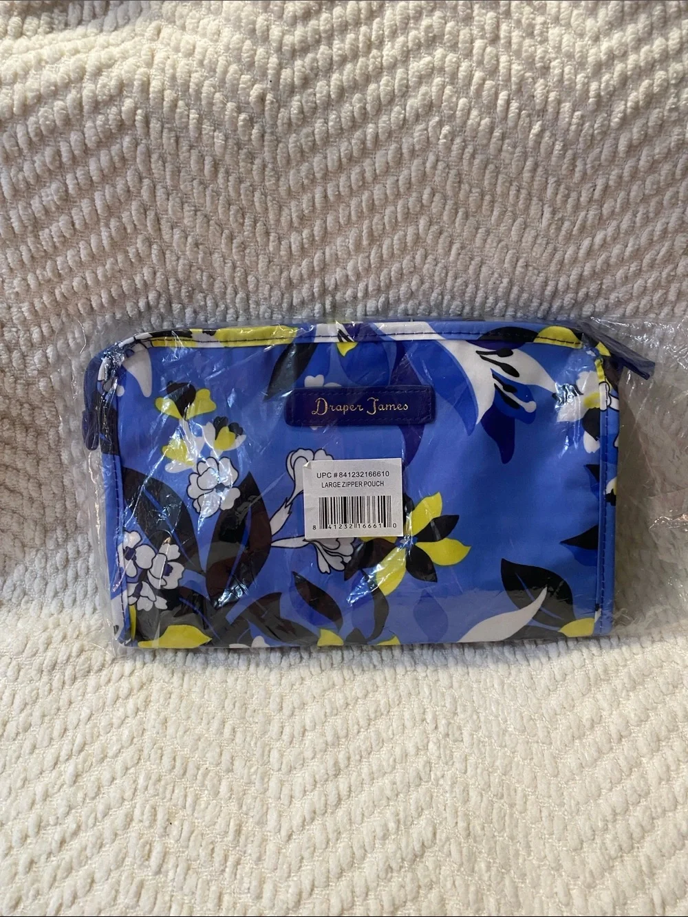 Draper James Blue Floral Cosmetic Pouch with Gold Script